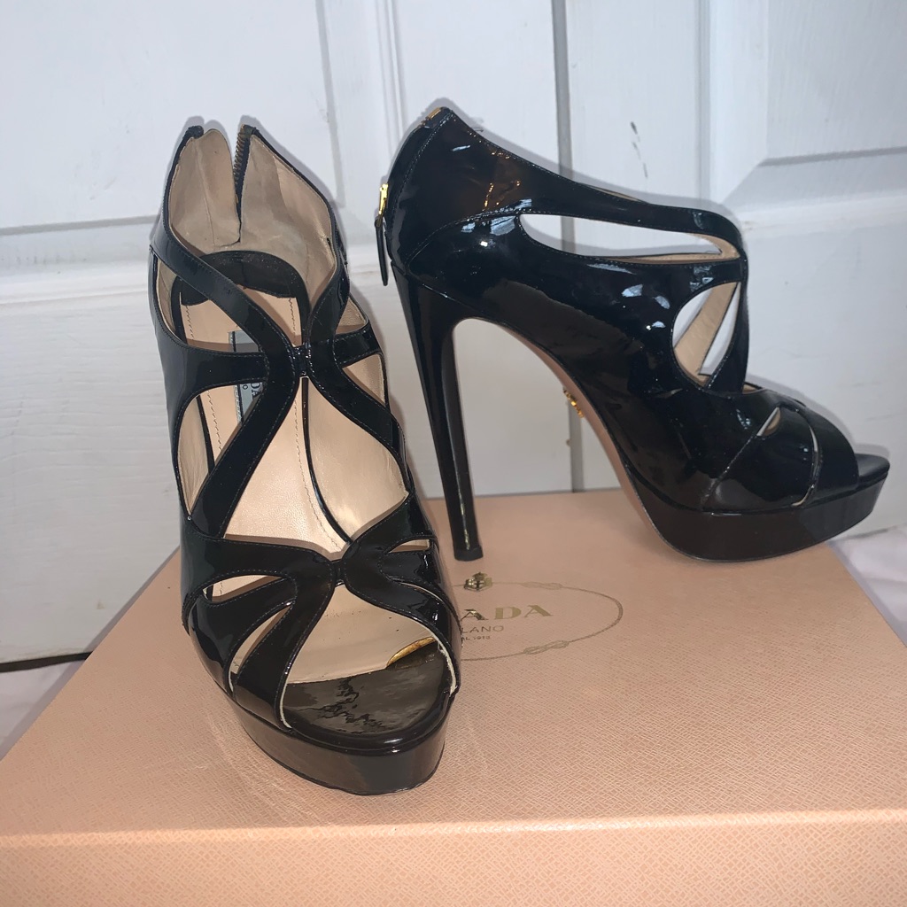 Prada Strappy Patent Leather Platform Heels